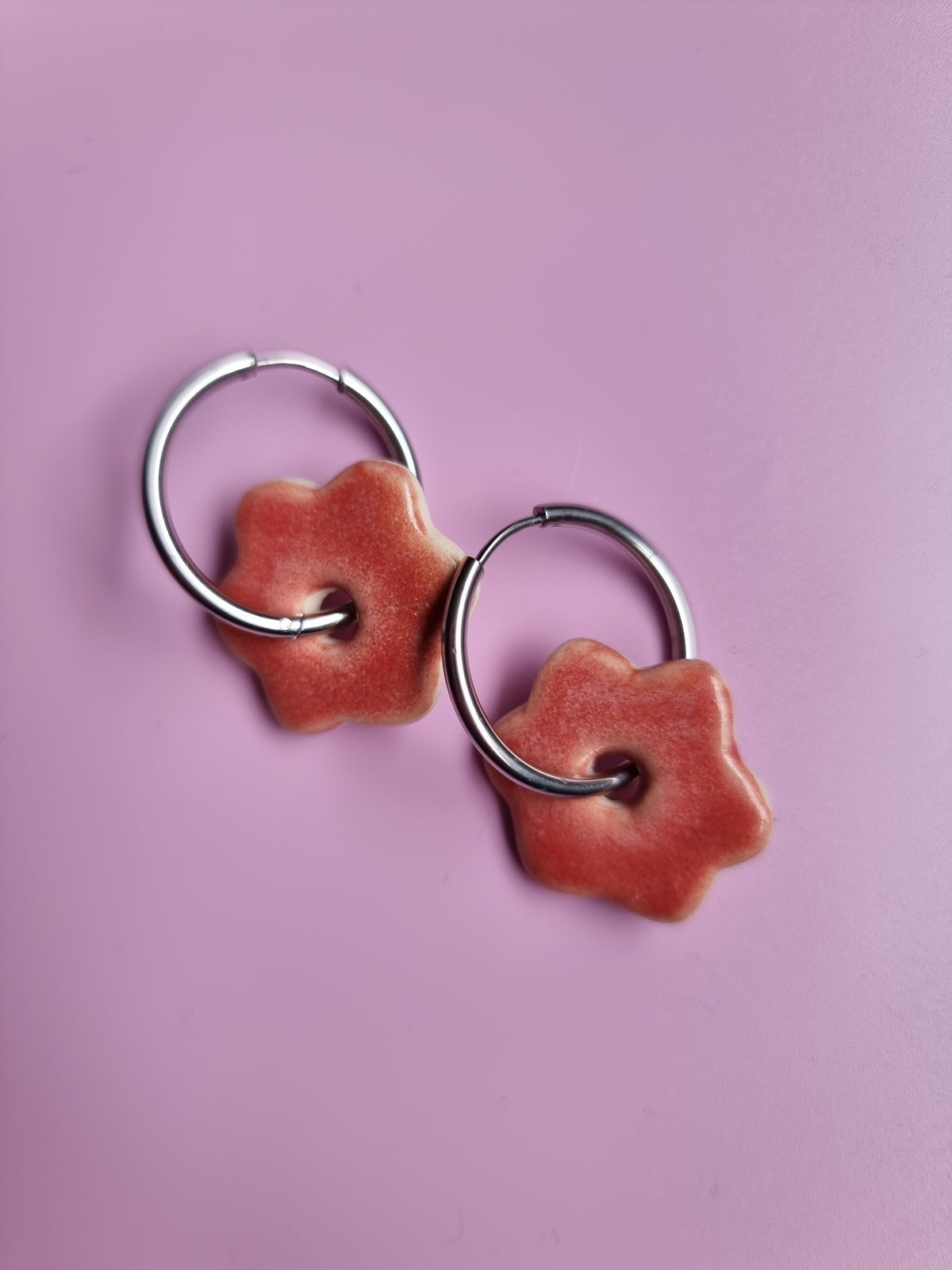 Flower Hoop Earrings - Frosted Melon