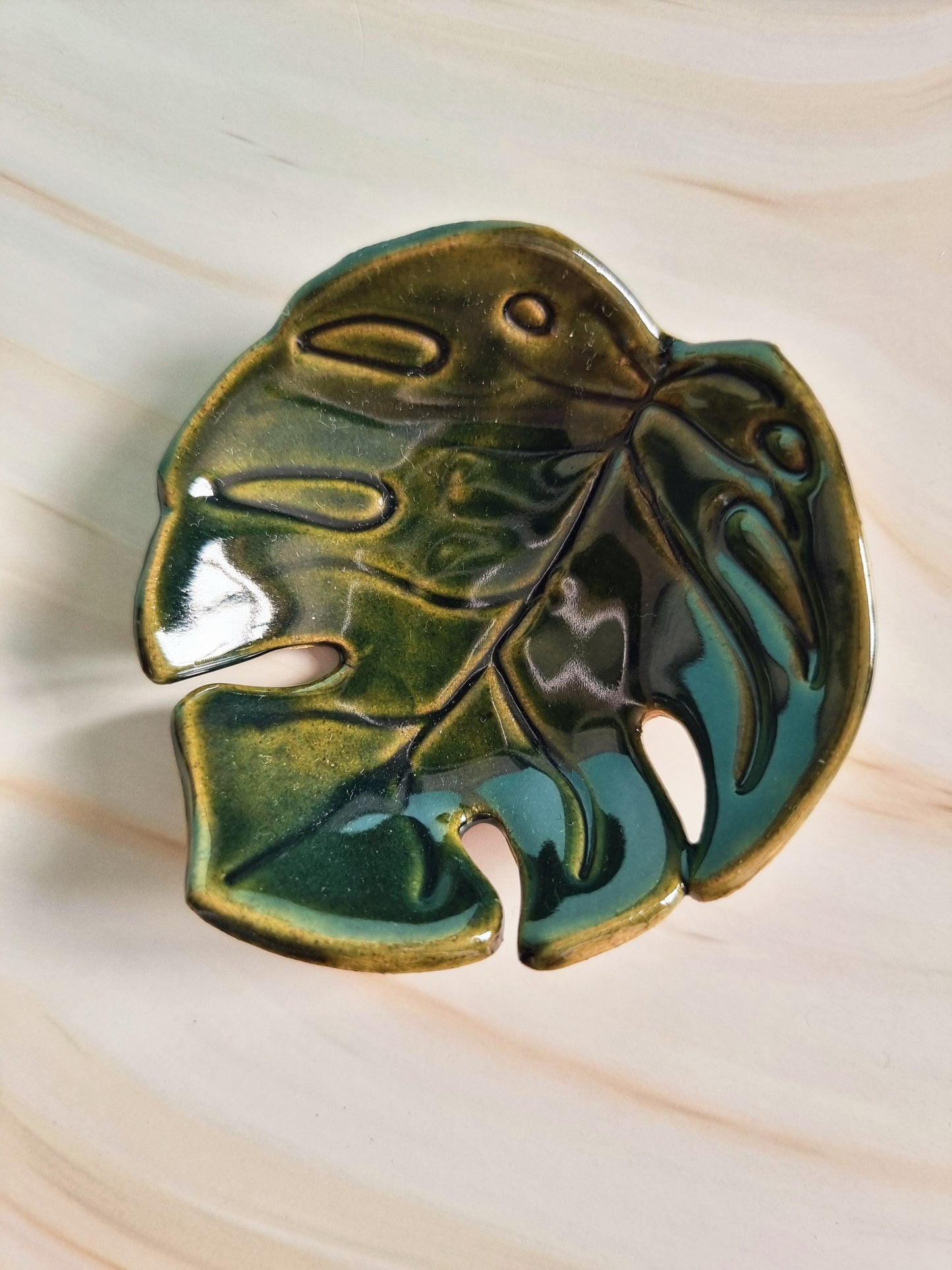 Dark Emerald Leafy Days Trinket Dish
