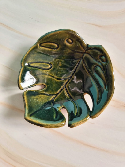 Dark Emerald Leafy Days Trinket Dish