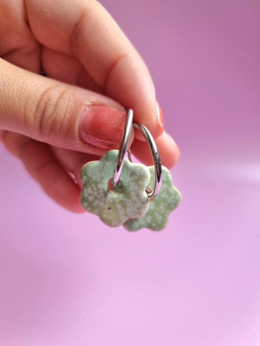 Flower Hoop Earrings - Moss Pond
