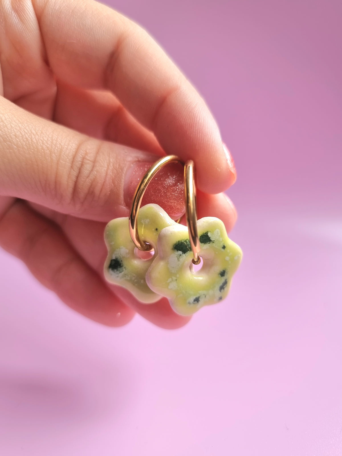 Flower Hoop Earrings - Watermelon Lime