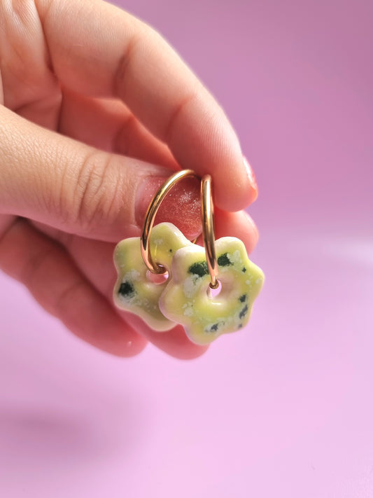 Flower Hoop Earrings - Watermelon Lime